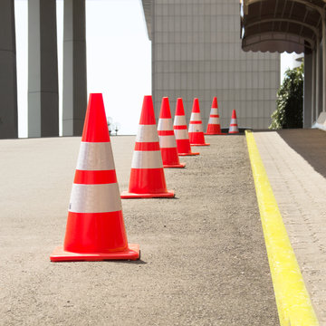 Road Cones Lined Up On The Road