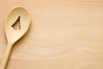 Christmas tree in spoon abstract food background concept