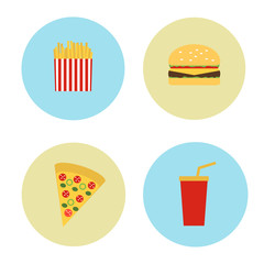 Set Icons in the circles of fast food. Vector illustration