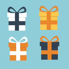 Gift, gift box with ribbon, vector Konka flat design