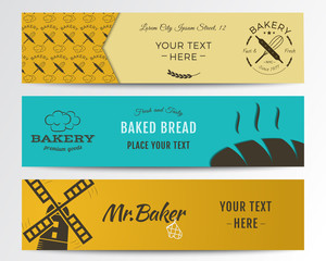 Bakery and food banners collection. Banner set with fresh bread