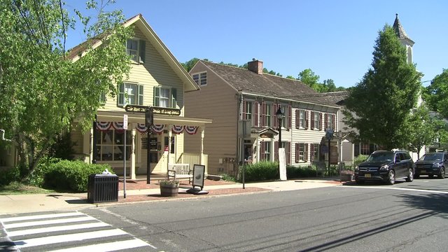 Stores at intersection and crosswalk
