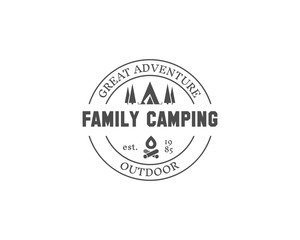Retro family camping badge, outdoor logo, emblem and label