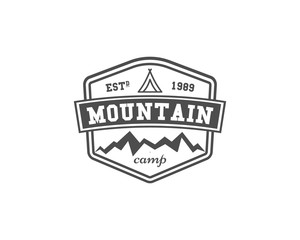 Retro mountain camping badge, outdoor logo, emblem and label