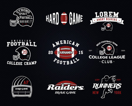 Set of American football, college league labels, logos, badges