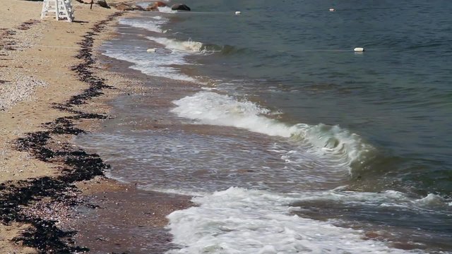 Waves crashing at shoreline