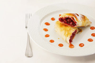 Cherry pie in restaurant