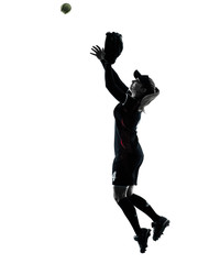 Fototapeta na wymiar woman playing softball players silhouette isolated