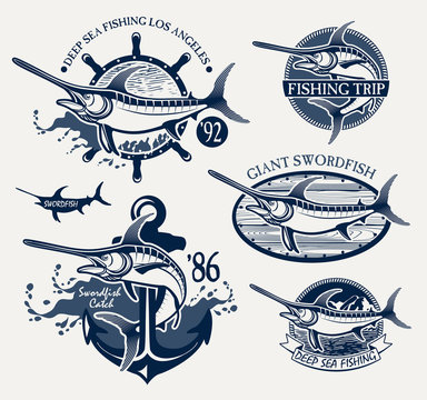 Vintage Swordfish  Sea Fishing Emblems