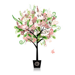 Floral tree in the pot for your design