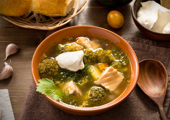 Salmon and vegetables soup