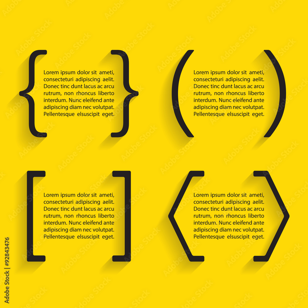 Poster set of black vector quotes and brackets with shadow. vector illustration.