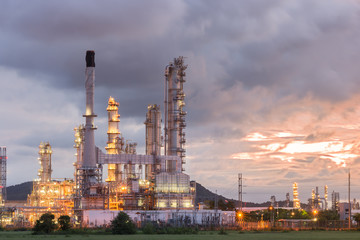 Oil Refinery factory in the morning and Sunrise