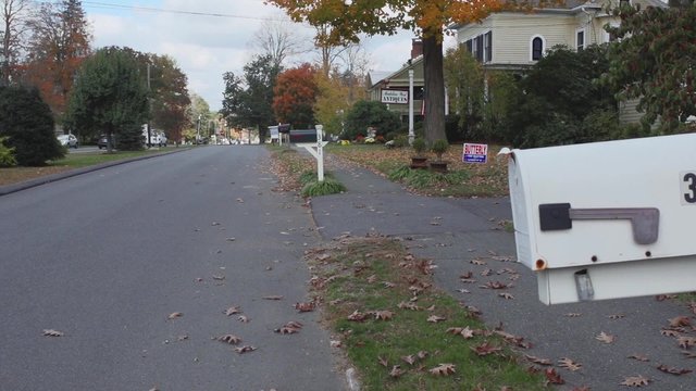 Mailbox and street in residential neighborhood