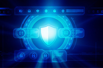 Obraz premium Protection concept: pixelated Shield icon on digital background