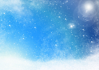 Obraz premium falling snowflakes with sparkling winter sun - backround