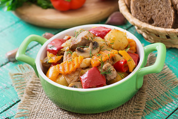 Stewed meat with vegetables.