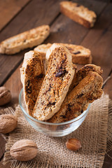 Italian biscotti cookies with nuts and chocolate chips