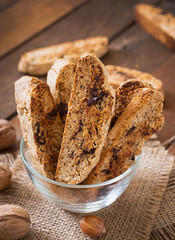 Italian biscotti cookies with nuts and chocolate chips