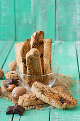 Italian biscotti cookies with nuts and chocolate chips