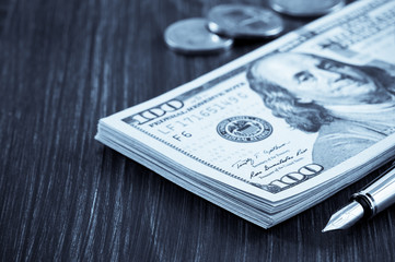 dollars money banknotes on wood