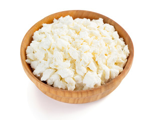 cottage cheese in bowl on white