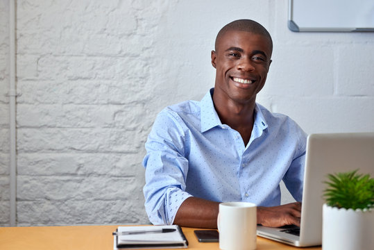 Businessman Working Office Laptop Portrait