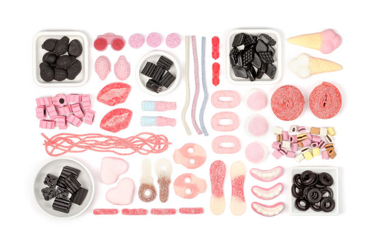 colourful jelly candies on white background 