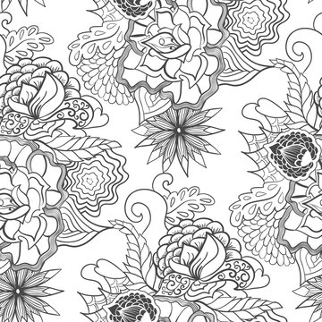 Seamless pattern in style zentangle (ethnic, doodle). 