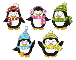 Naklejka premium Set of cute little penguins 