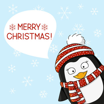 Christmas penguin on snow background 