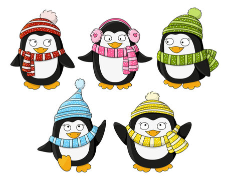 Set of cute little penguins 