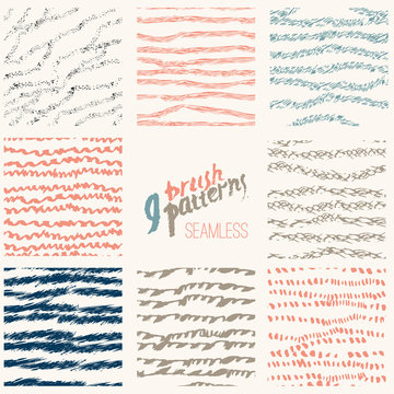 Vector hand drawn set of stylish line brush patterns.