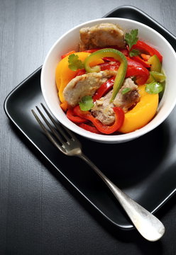 Pork stew with vegetables and peaches