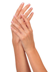 Well-groomed female hands, isolated on white background
