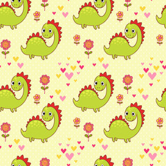 Seamless pattern with dinosaurs in cartoon vector.