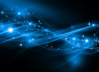 snowflakes and stars descending on background