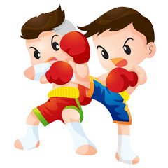 Cute Thai boxing kids fighting actions  Elbow strike and kick strike