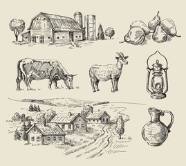 farm and animals hand drawn © bioraven