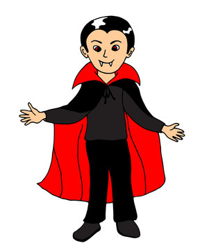 Boy wearing vampire Halloween costume