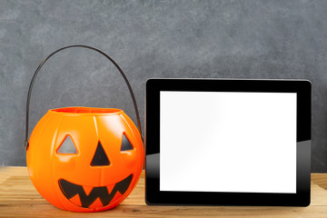 Halloween Pumpkin and blank tablet with background