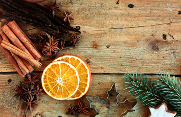 Christmas border with traditional spices