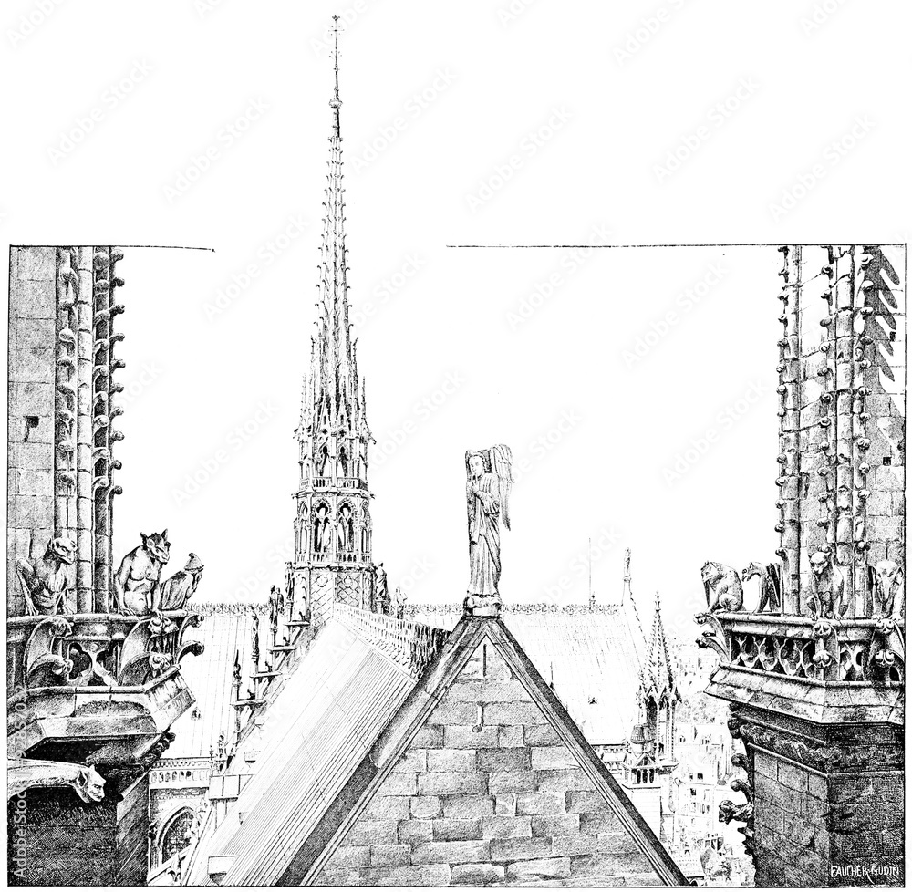 Wall mural the area lead notre dame, vintage engraving.