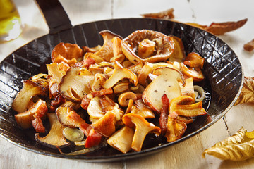 Seasonal autumn cooking with fresh mushrooms