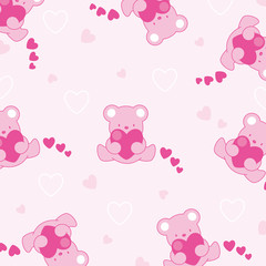 Baby pink background. Funny bears and hearts