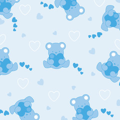 Baby blue background. Funny bears and hearts