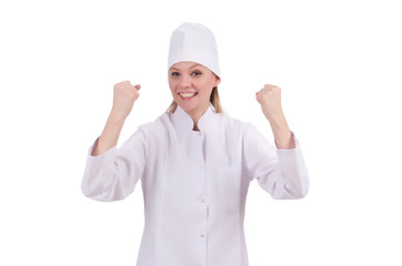 Pretty female doctor isolated on white