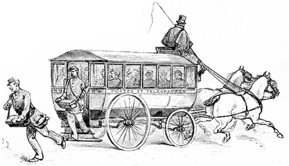 The omnibus factors, vintage engraving.