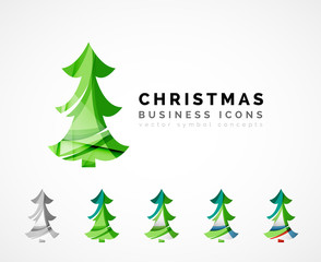 Set of abstract Christmas Tree Icons, business logo concepts