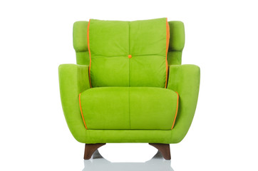 Green armchair isolated on the white